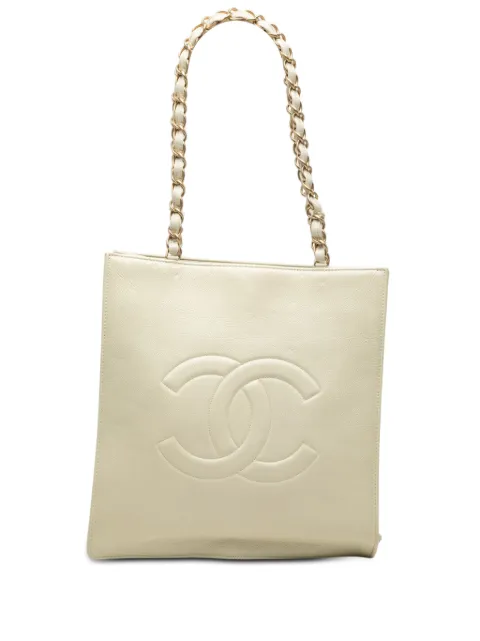 CHANEL Pre-Owned 2020 Shiny Aged Calfskin North South Shopping tote bag White A5Y23LWT320I525C