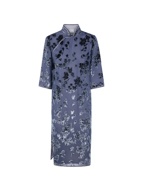 Pierre-Louis Mascia floral-devoré mandarin-collar midi dress Grey VEFIOU12962
