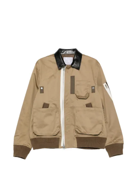 sacai leather-collar zip-up jacket Neutrals 2604031M