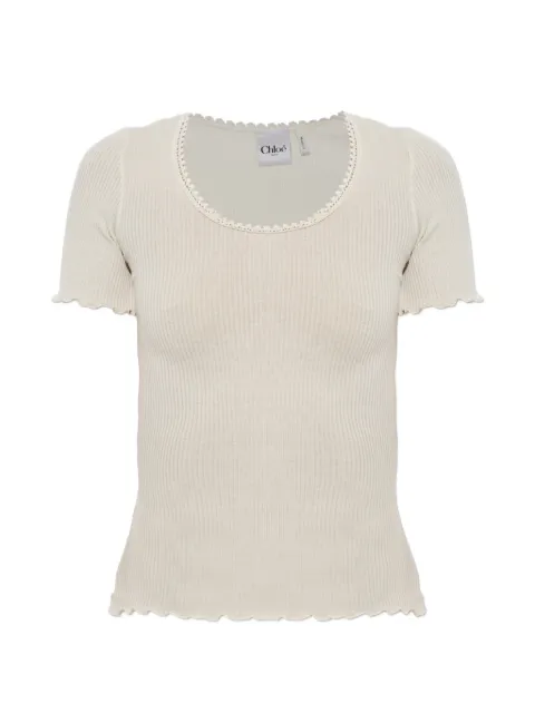 Chloé lace-trim ribbed top Neutrals CH26AJH44088