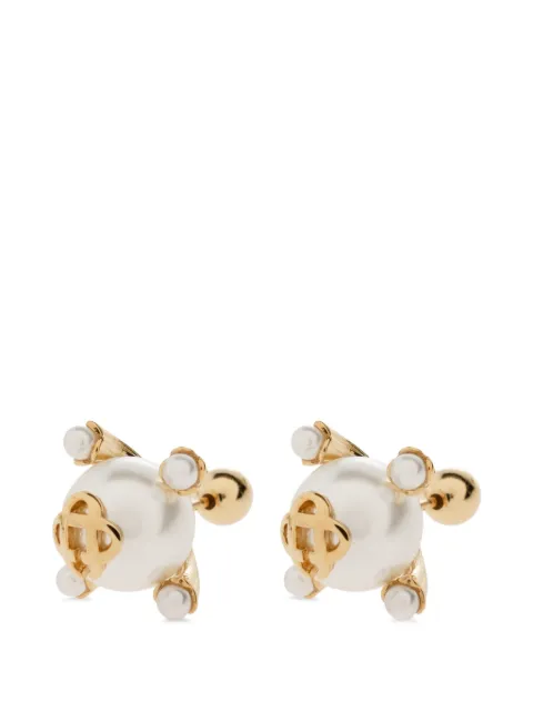 Casablanca pearl-embellished logo-plaque earrings Gold APF26JW409010