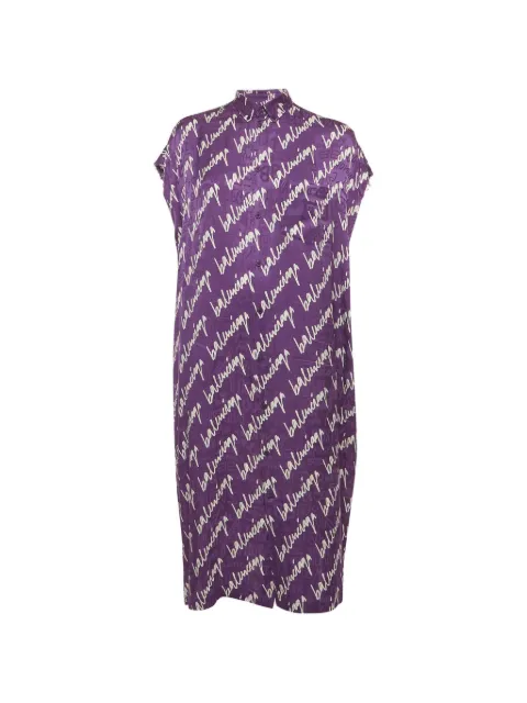 Balenciaga Pre-Owned scribbled-print raw-cut midi shirt dress Purple 1379447