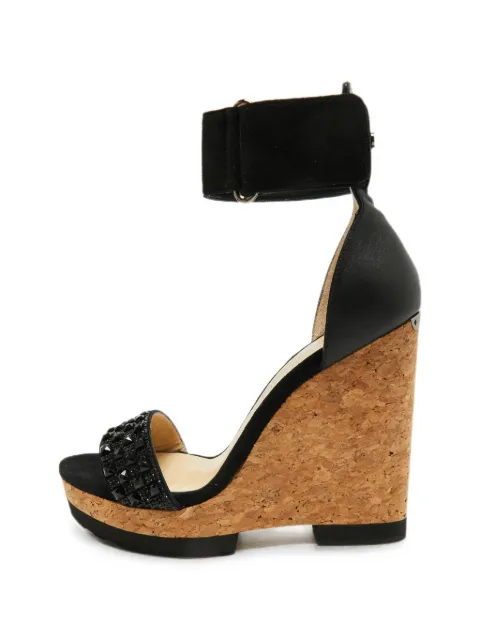 Jimmy Choo Pre-Owned Neston crystal-embellished wedge sandals Black 1377443