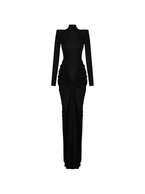 V:PM ATELIER Adwa ruched padded-shoulder maxi dress Black ADWVPM