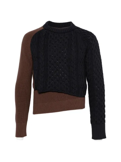 sacai cable-knit panelled sweater Black 2608618