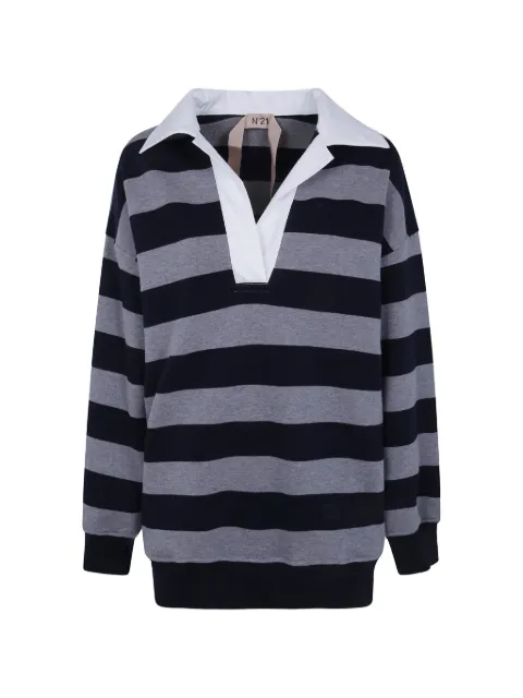 Nº21 striped cotton hoodie Grey E0214097