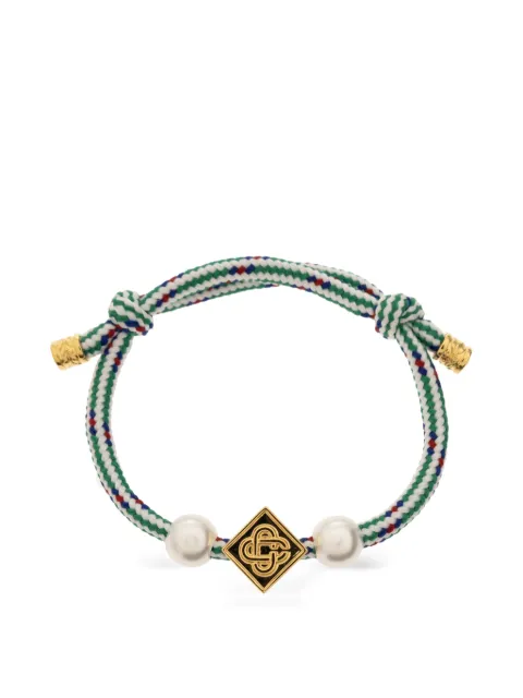 Casablanca pearl-embellished logo-plaque bracelet Gold APF26JW415040