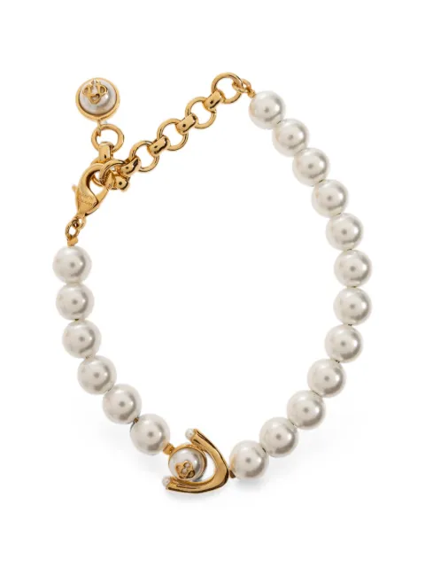 Casablanca pearl-embellished logo-plaque bracelet Gold APF26JW413010