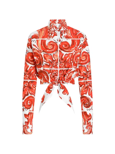 Dolce & Gabbana Majolica-print tie-front shirt Red F5S65TGDDRD099