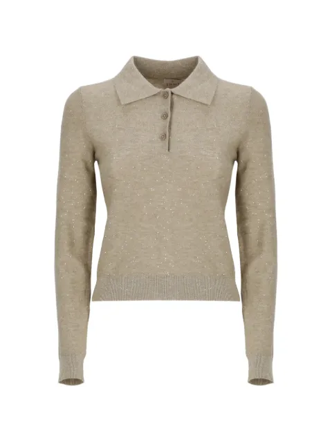 EMME Emmabate sequin-embellished Lurex-detail polo top Brown EMMABATE2615361021200002