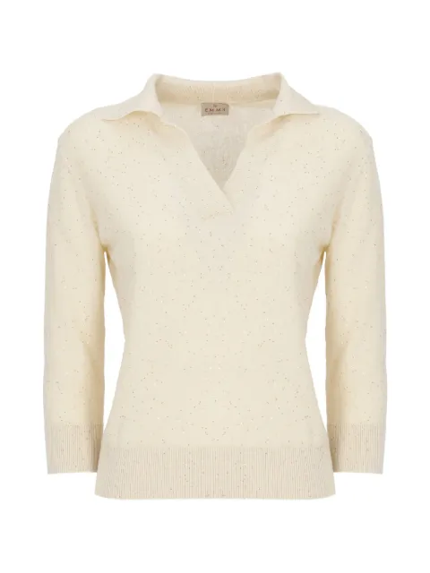 EMME sequin-embellished quarter-sleeved polo-collar T-shirt Yellow EMMLONZA2615361051200001