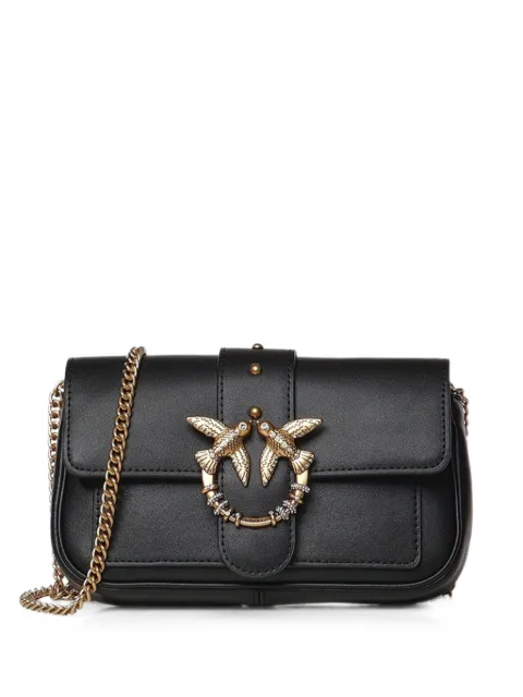 PINKO Love Bag Pocket small leather shoulder bag with jewel buckle Black 107072A0F1
