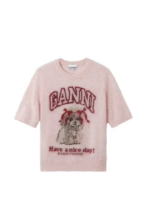 GANNI graphic-print short-sleeve sweater Pink A1070