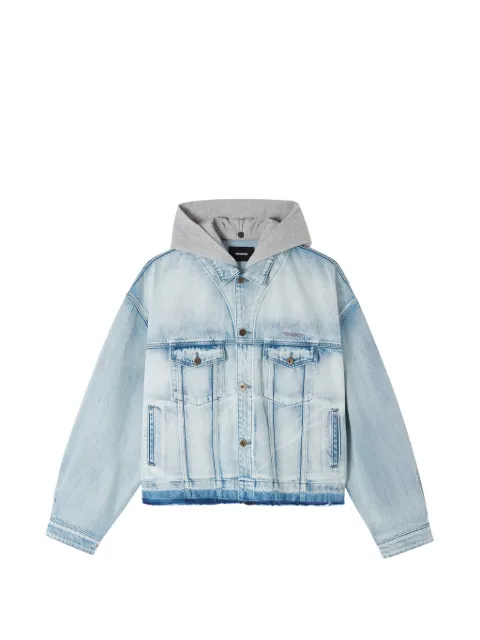 We11done hooded raw-hem denim jacket Blue WDDJ026320UBLS6