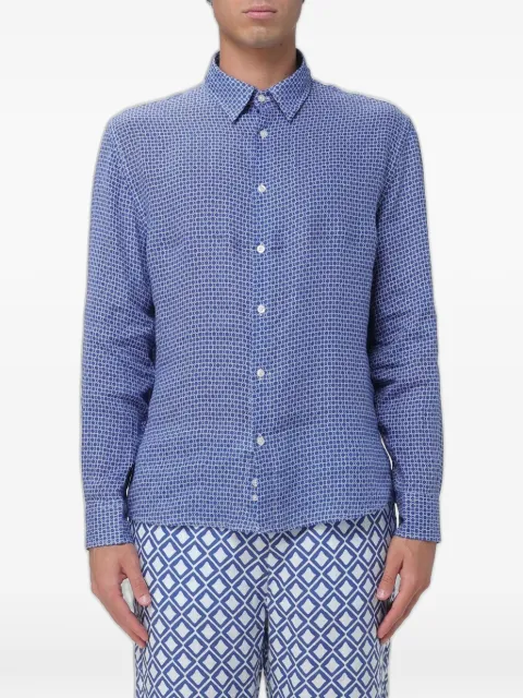 PENINSULA SWIMWEAR Luna geometric-print linen shirt Blue P26SSH001CL01