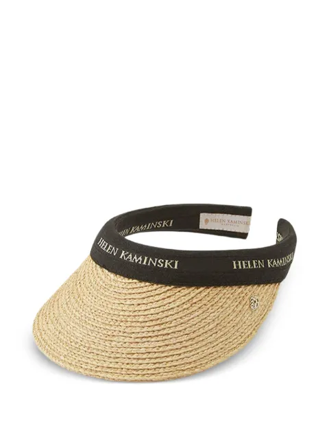 Helen Kaminski logo-embroidered raffia visor Neutrals HAT52204NATURALBLACKLOGO