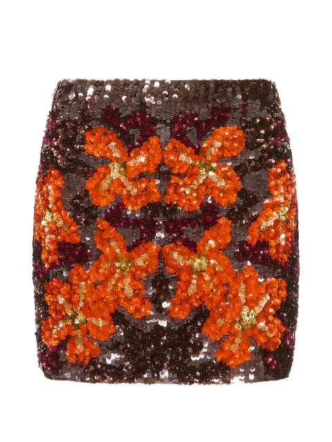 P.A.R.O.S.H. sequin-embellished floral-pattern mini skirt Brown GALAXYD630637