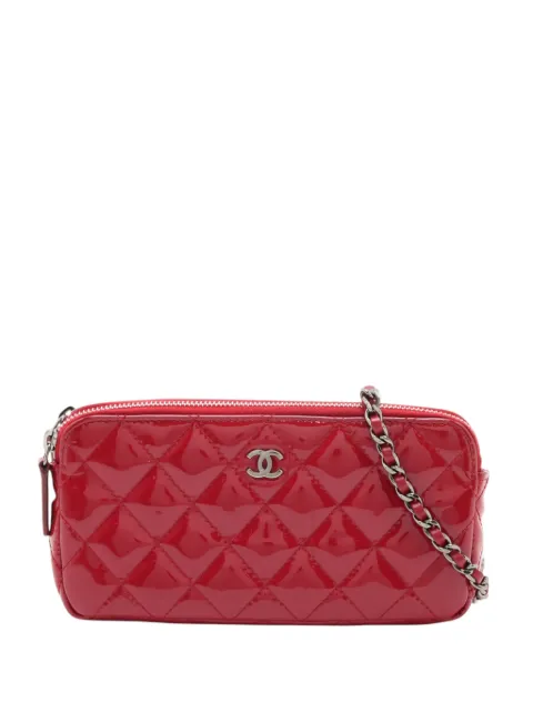 CHANEL Pre-Owned 2016-2017 CC Quilted Patent Double Zip Clutch With Chain crossbody bag Red Y7CNEDTL07LPGQUC