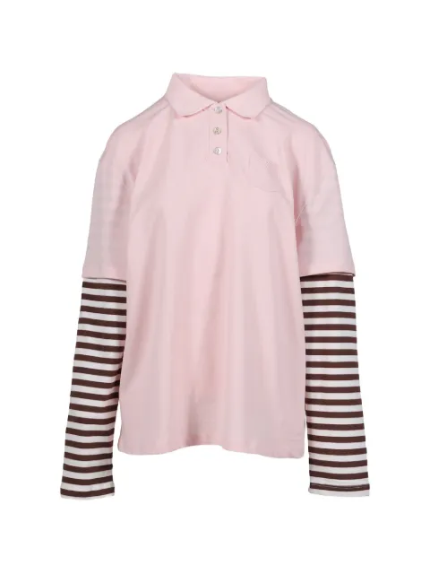 Sandy Liang Dew layered striped-sleeve polo top Pink R26T095F319