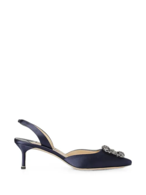 Manolo Blahnik Hangisli crystal-buckle slingback pumps Blue 320168600154116