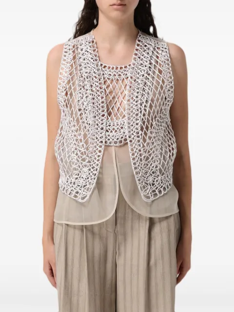 Emporio Armani crochet-knit asymmetric gilet White EW005216AF28266U6154