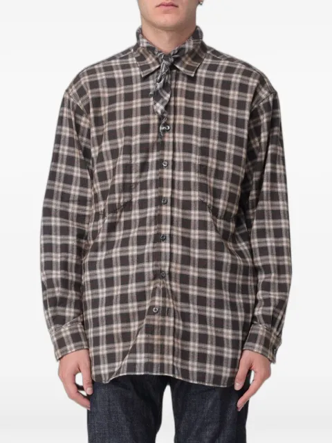 DSQUARED2 x Magliano Butch check-print tie-neck shirt Brown S71DM0809D35307