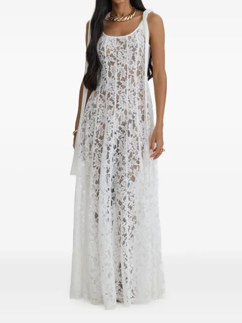 MOOS STUDIO Whisper lace tie-fastening maxi gown White MOOS007