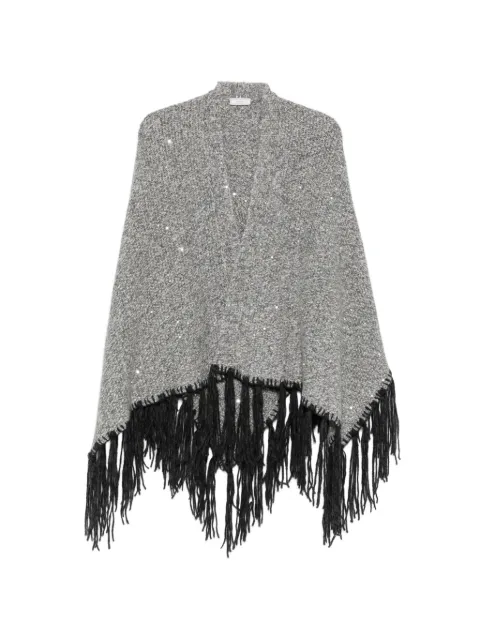 Peserico sequin-embellished fringed poncho Grey A99895F03F9243