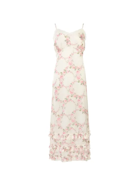 Simone Rocha maxi floral-print ruffled dress Neutrals 74911344