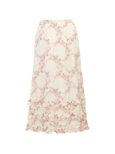 Simone Rocha floral-print ruffled midi skirt Neutrals 32131344