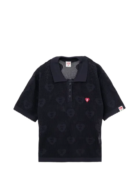 APEE™ by *A BATHING APE® heart-motif open-knit polo shirt Blue 0PXKNW3805SSJ