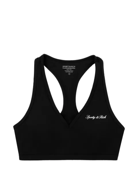 Sporty & Rich logo-print V-neck sports bra Black TO03671326BA01