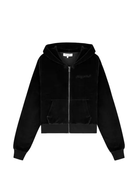 Sporty & Rich logo-embellished velour hoodie Black CA04471326BA01