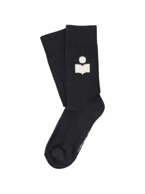 ISABEL MARANT logo-intarsia ribbed-trim socks Black 23PCT001JHAA1C03J