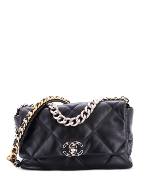 CHANEL Pre-Owned 19 Flap Bag Quilted Shiny Crumpled Calfskin Large shoulder bag Black VGOWOFCQPR553HYE