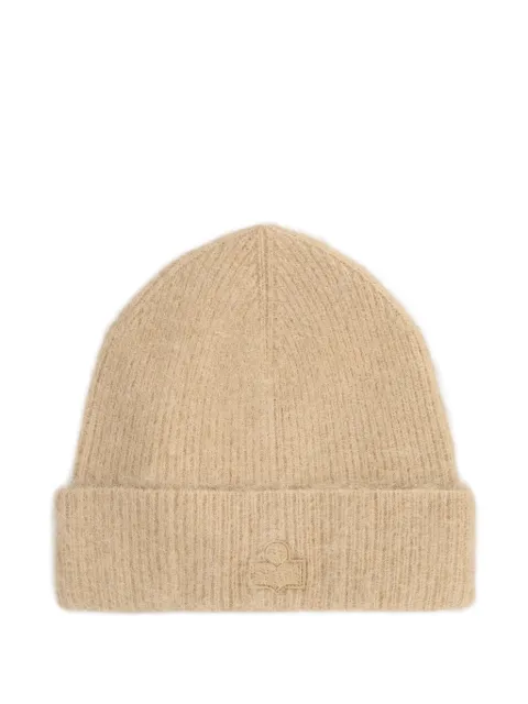 ISABEL MARANT logo-patch ribbed-knit beanie hat Neutrals 26ABE005MFAD3D01A