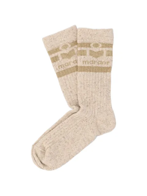 ISABEL MARANT logo-intarsia ribbed-knit socks Neutrals 26ACT095JFAD3C05A90BE