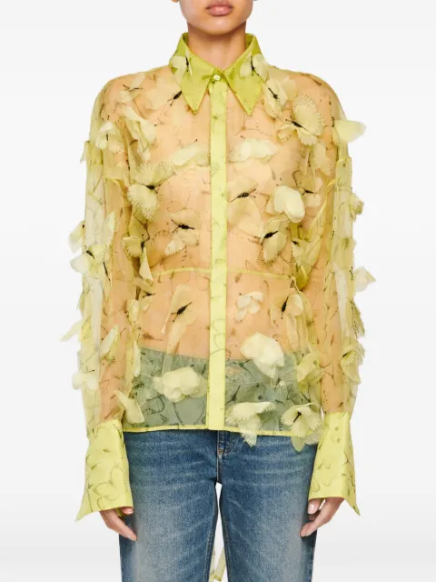 Blumarine butterfly-appliqué long-sleeve shirt Green 4C255AM4889