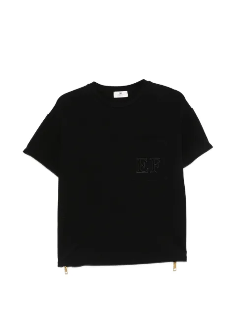 Elisabetta Franchi logo-patch zip-detail T-shirt Black MA00166E2