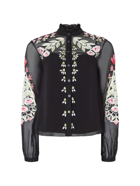 Temperley London Rosalba floral-embroidered shirt Black 26AROS55155