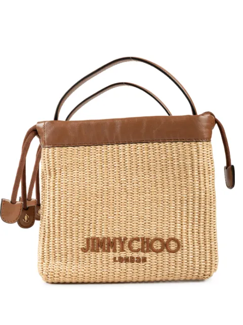 Jimmy Choo woven leather-trim mini bag Neutrals DRAWSTRINGPOUCHQAV