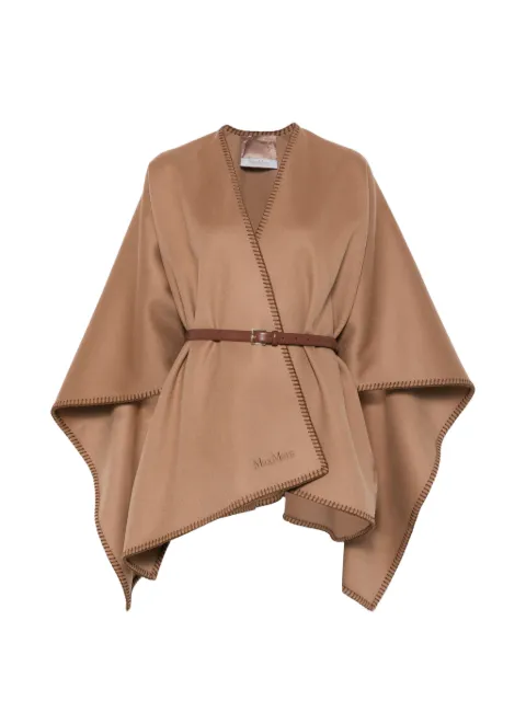 Max Mara blanket-stitch logo-embroidered cape Brown 262454121
