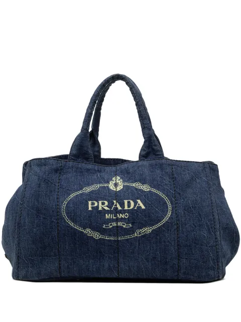 Prada Pre-Owned 2013-2026 Large Denim Canapa Logo satchel Blue 5LV4YUD01CM6GZVD