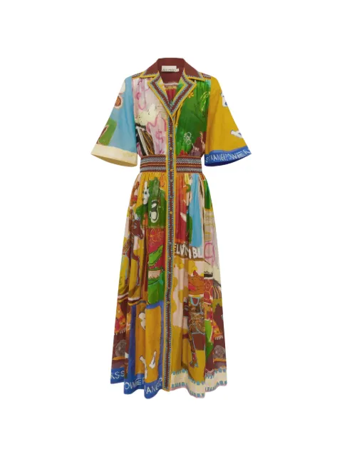 ALEMAIS Mlak graphic-print button-down maxi dress Yellow 7668D