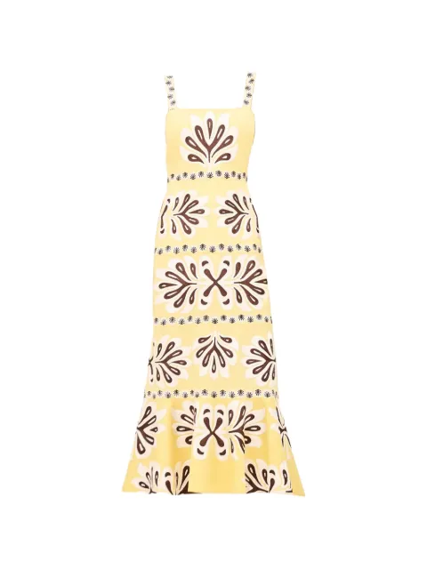 Alexis Sirena graphic-print midi dress Yellow A12604451121
