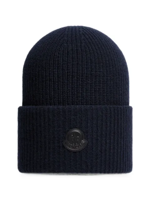 Moncler logo-patch ribbed-knit beanie hat Blue L20933B00026M4281