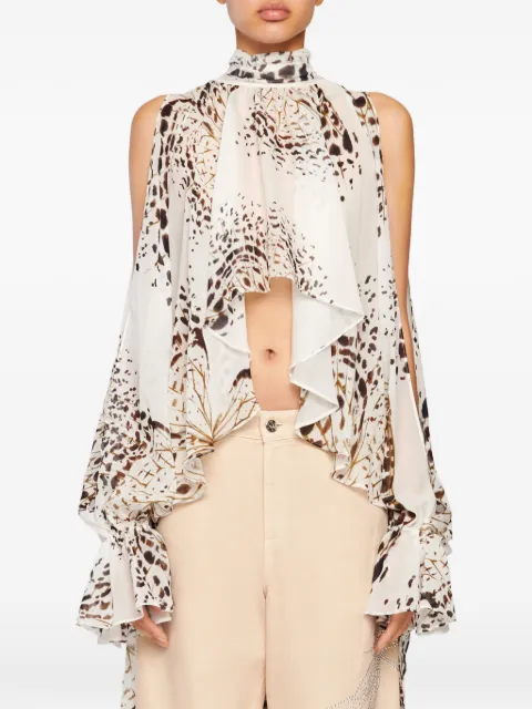 Blumarine animal-print ruffled blouse White 4C253AM1025