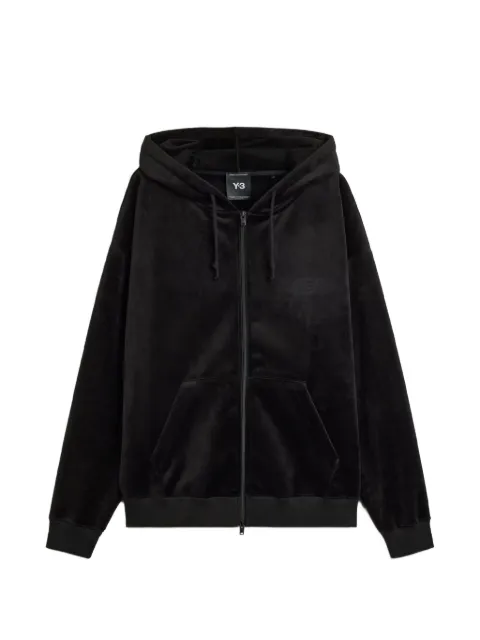 Y-3 velvet-effect logo-print hoodie Black IA4371