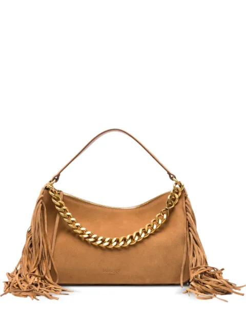 TWINSET large Liliane suede shoulder bag with fringes Brown 262TB7204