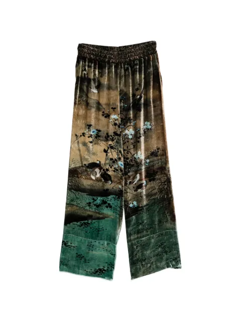 Pierre-Louis Mascia velvet-effect landscape-print trousers Green KANADAPT12599